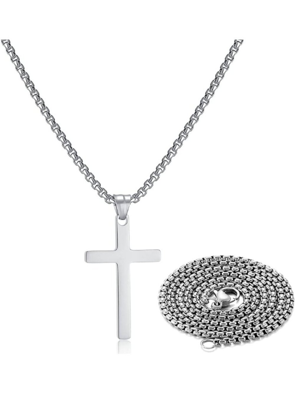 Unisex Silver Simple Adjustable Chain Stainless Steel Cross Pendant Necklace